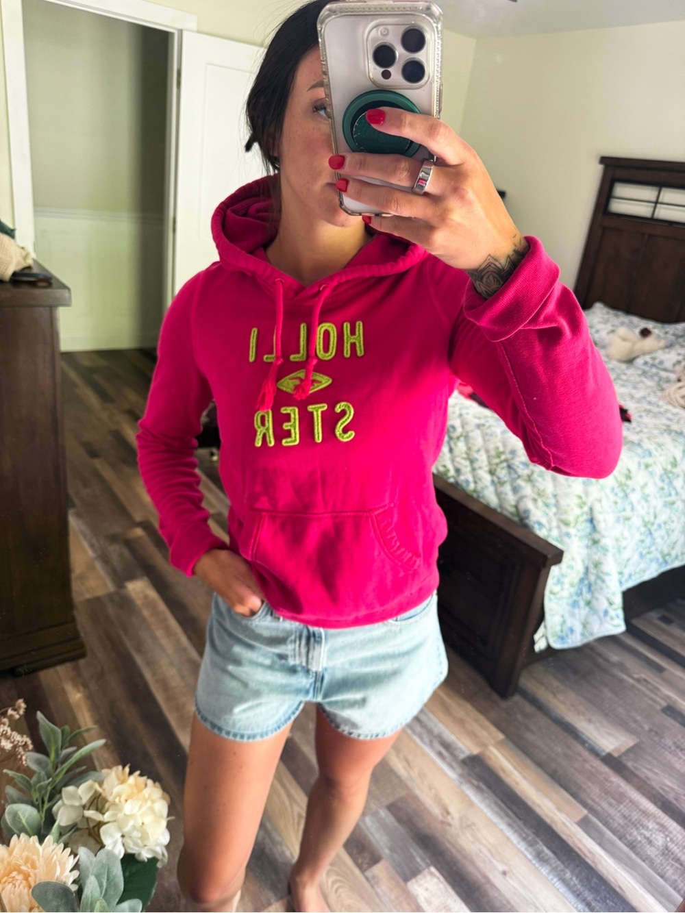 Y2K Original Hollister Hot Pink Hoodie with Neon Green Logo